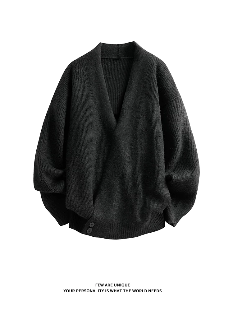 Áo cardigan dệt kim cổ V mới của Jeanswest 2025 dành cho nam, phong cách mùa đông thoải mái, lót lông cừu, dày dặn, dáng rộng, áo len ấm áp.