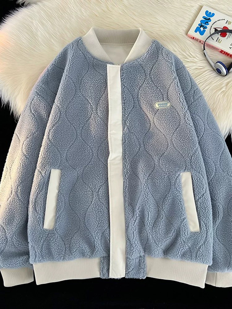 Áo khoác lông cừu chống gió hai mặt kiểu Mỹ của Jeanswest dành cho nam, áo khoác thường ngày ấm áp màu trơn mùa thu đông.