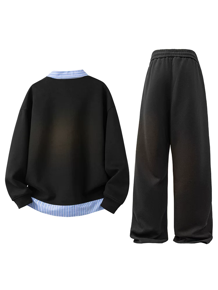 Bộ áo khoác nỉ phối màu giả hai lớp Jeanswest dành cho nam, kiểu mới xuân thu 2026, bộ hai mảnh rộng rãi thoải mái.