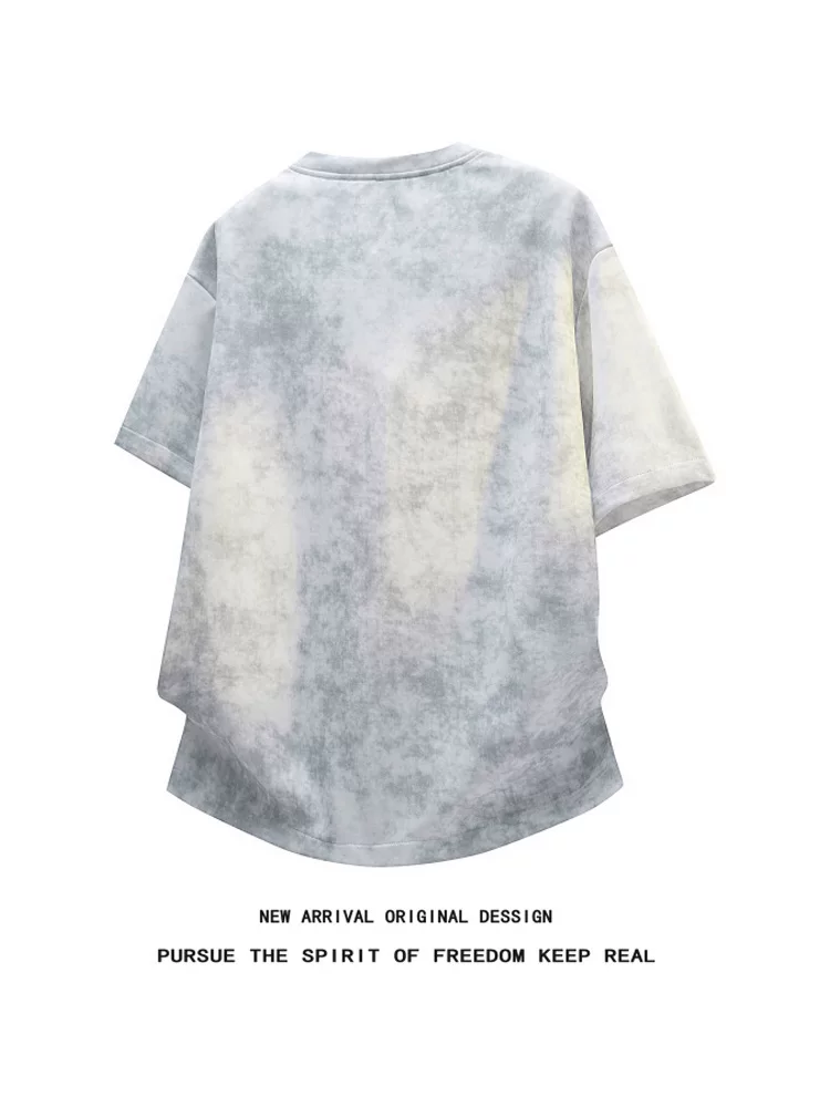 Áo thun cổ nửa hở nhuộm màu kiểu Mỹ của Jeanswest dành cho nam, thương hiệu thời trang cao cấp mùa hè, áo ngắn tay rộng rãi và thoáng khí.
