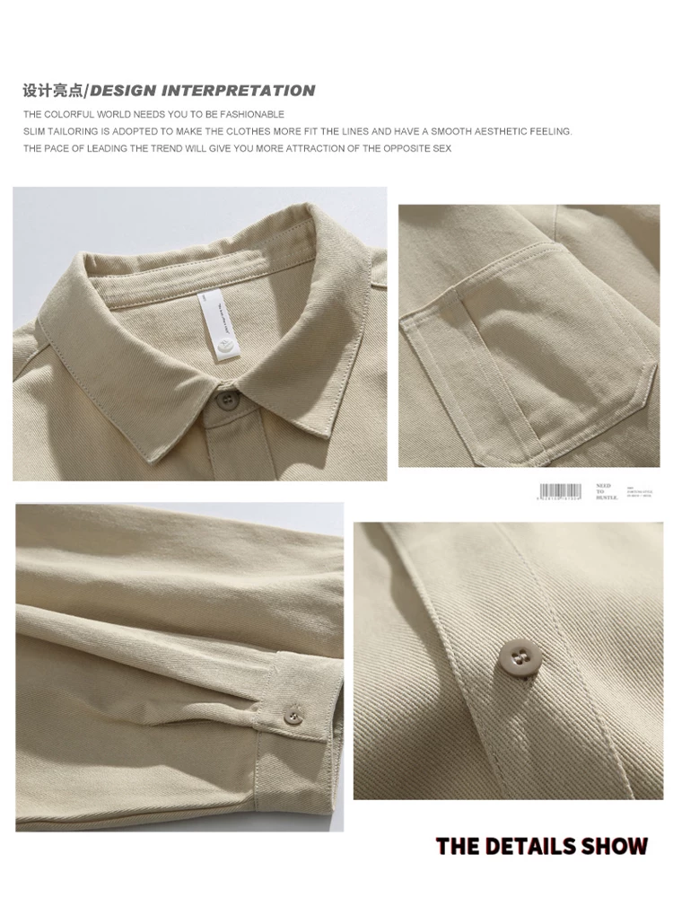 Áo sơ mi công sở dáng rộng mùa thu dành cho nam của Jeanswest có đường may tương phản và cổ áo lật.