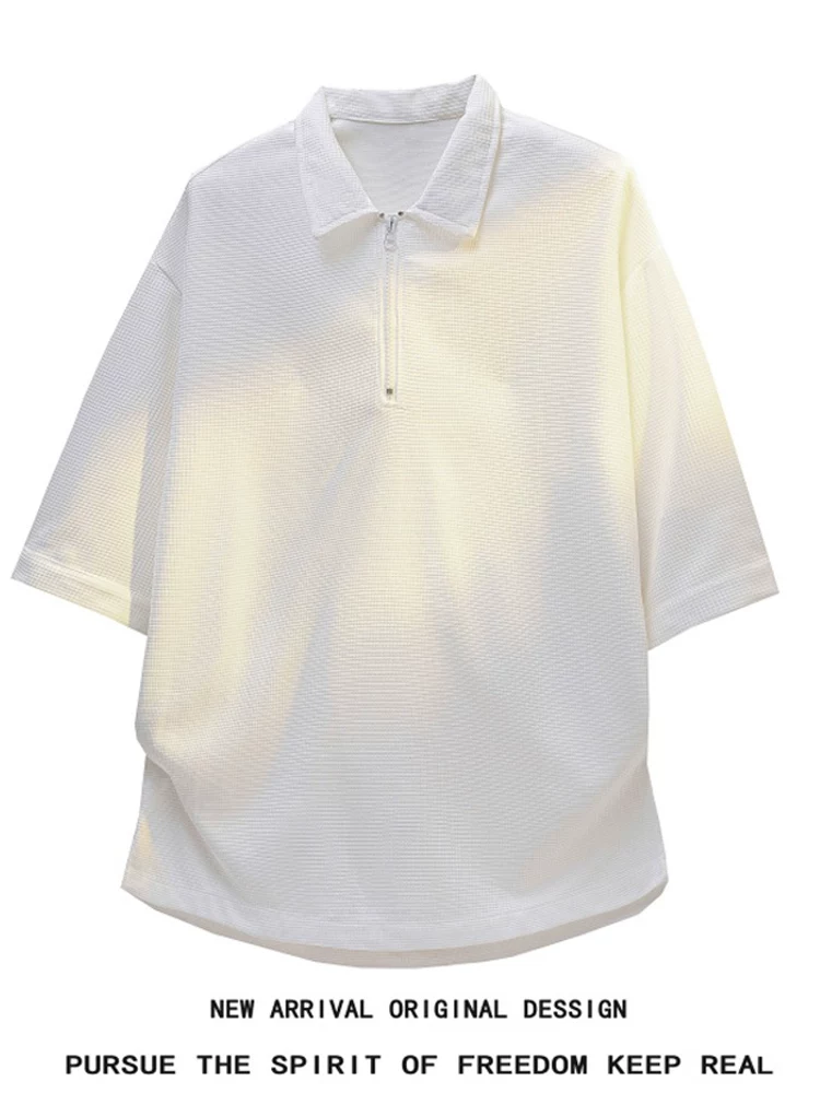 Áo polo nam Jeanswest kiểu Mỹ, màu trơn, nửa khóa kéo, chất liệu cao cấp, dáng rộng, thời trang, tay ngắn, mùa hè.