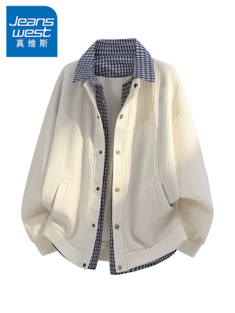 Áo khoác giả hai mảnh phối màu của Jeanswest dành cho nam, áo khoác ngoài phong cách cao cấp dáng rộng thường ngày mùa xuân thu.