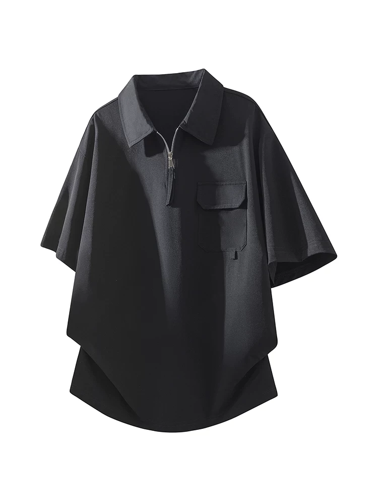 Áo polo nam Jeanswest kiểu Mỹ, màu trơn, nửa khóa kéo, tay ngắn mùa hè, chất liệu cao cấp, dáng rộng, đa năng.