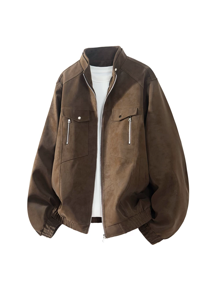 Áo khoác da công sở cổ đứng bằng da lộn phong cách retro của Jeanswest dành cho nam, mùa xuân và mùa thu, thương hiệu thời thượng cao cấp, áo khoác ngoài rộng rãi thoải mái.