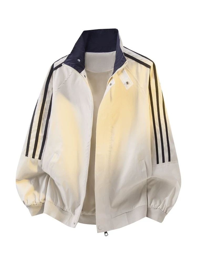Áo khoác kẻ sọc cổ đứng thể thao retro mới của Jeanswest 2026 dành cho nam, áo khoác thời trang xu hướng mùa xuân thu, kiểu dáng rộng rãi, thoải mái.