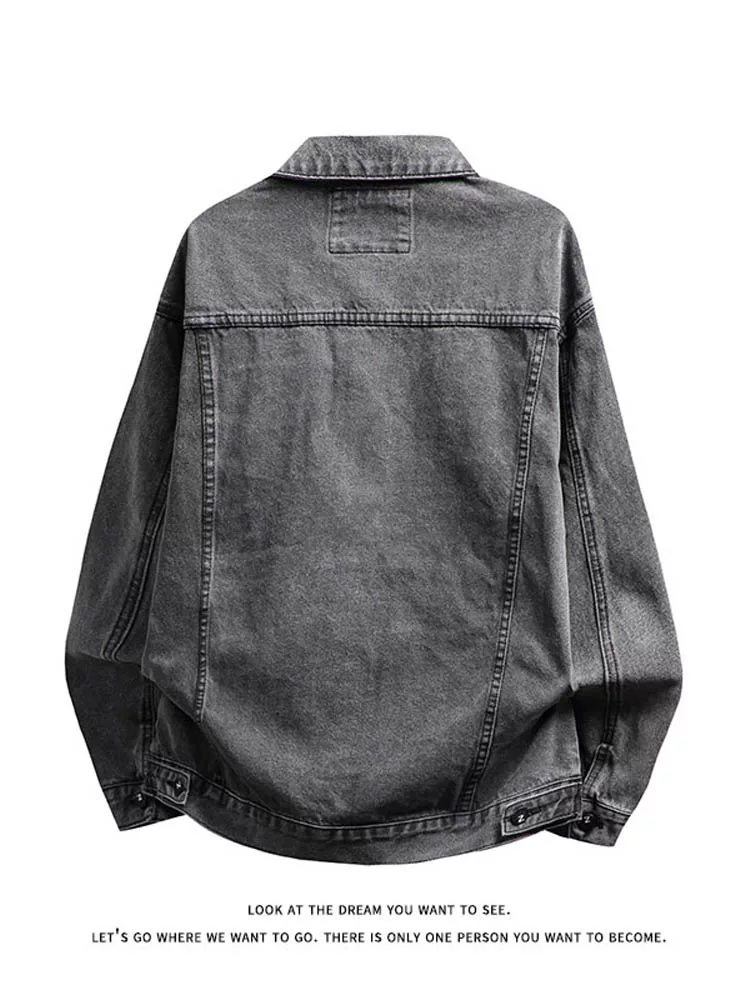 Áo khoác denim cổ điển kiểu Mỹ của Jeanswest dành cho nam, mùa xuân và mùa thu, áo khoác ngoài thông thường rộng rãi, cao cấp, đa năng.