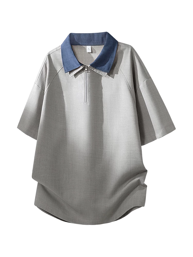 Áo thun nam có cổ phối màu tay lửng phong cách cao cấp của Jeanswest, áo thun thương hiệu thời trang thường ngày rộng rãi, thoải mái cho mùa xuân hè.