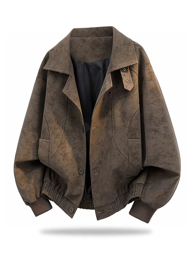 Áo khoác da phong cách retro Mỹ của Jeanswest dành cho nam, mùa xuân thu, áo khoác ngoài cao cấp, rộng rãi, thoải mái, cá tính.