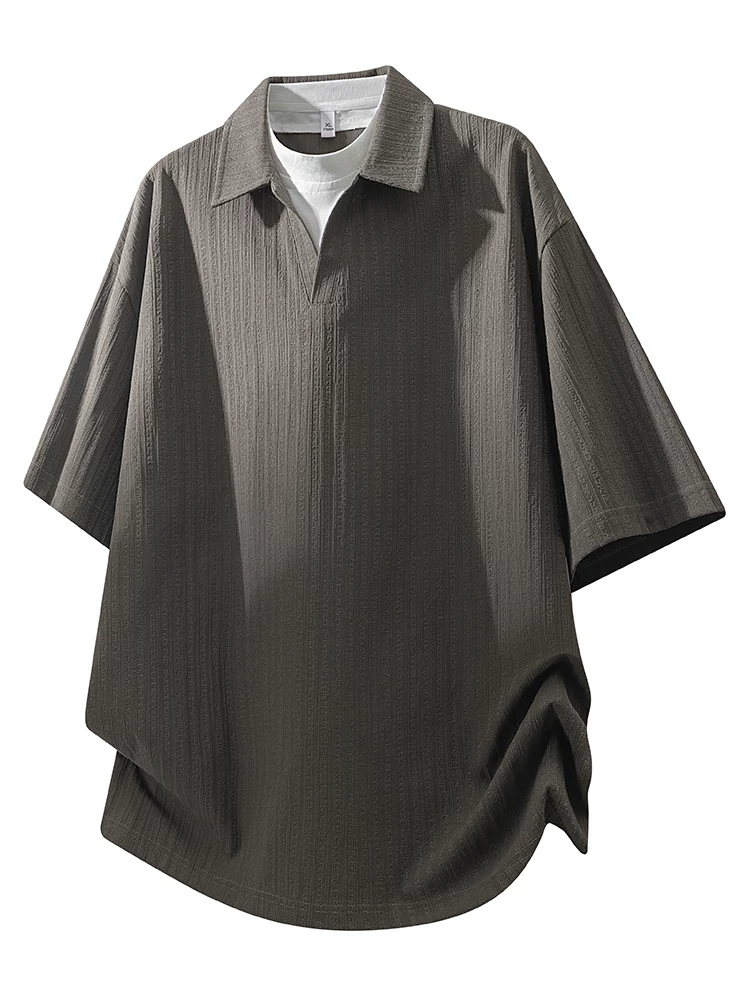Áo thun ngắn tay giả hai mảnh kiểu Mỹ của Jeanswest dành cho nam, áo polo dáng rộng mùa xuân hè, áo màu đen.