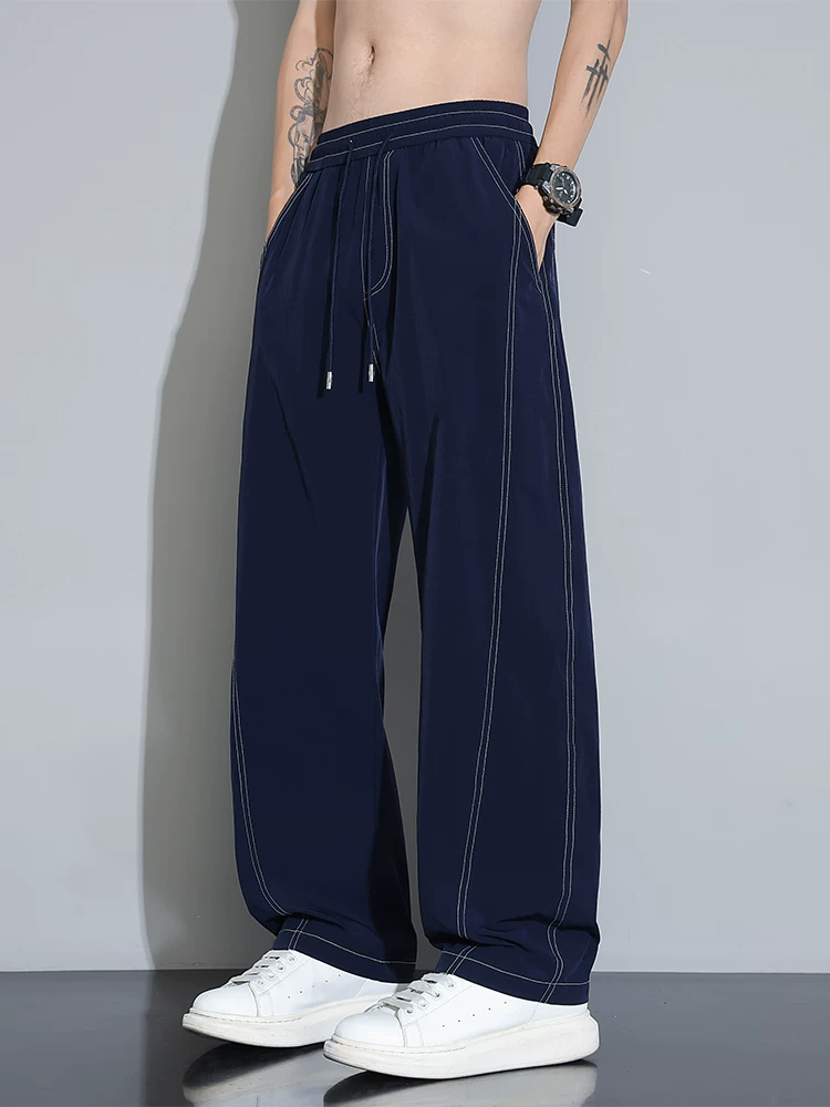 Quần dài nam chất liệu lụa băng kiểu Mỹ của Jeanswest, quần dài dáng rộng thời trang cao cấp mùa hè, có dây rút mỏng.