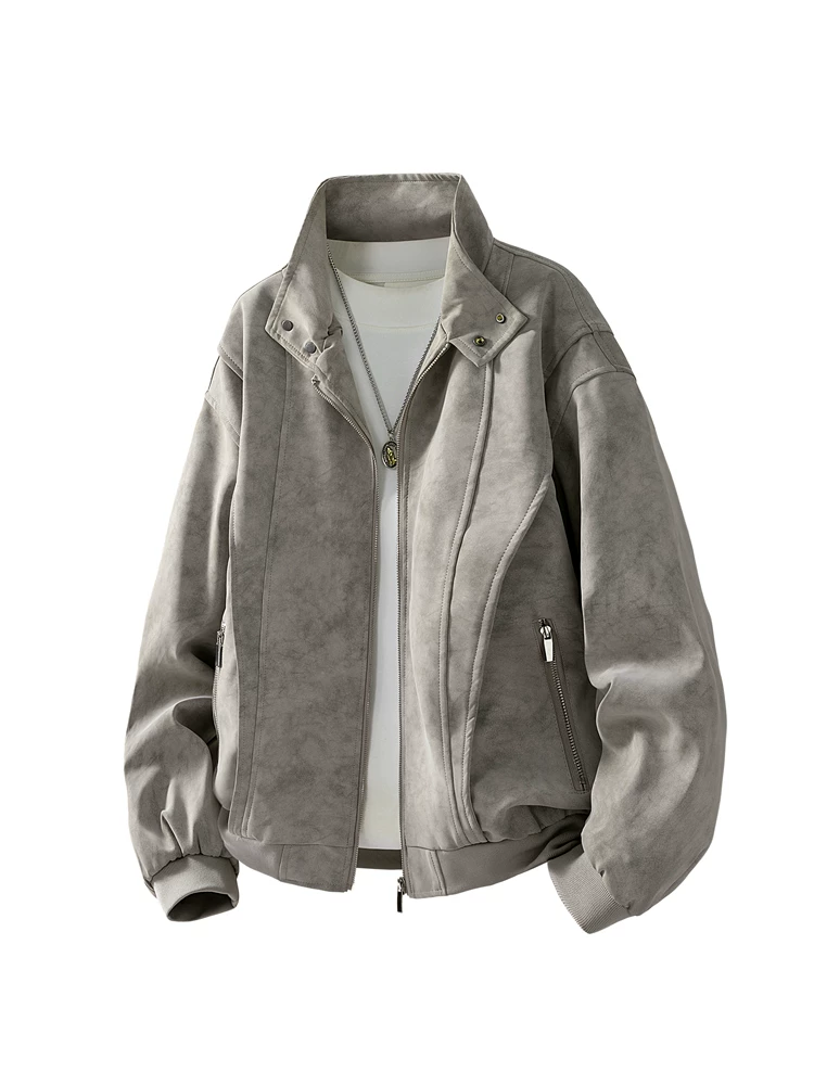 Áo khoác phi công cổ đứng nhuộm màu phong cách retro của Jeanswest dành cho nam, áo khoác ngoài dáng rộng thoải mái mới cho mùa xuân và mùa thu.