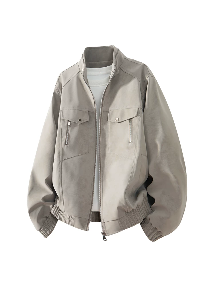 Áo khoác da công sở cổ đứng bằng da lộn phong cách retro của Jeanswest dành cho nam, mùa xuân và mùa thu, thương hiệu thời thượng cao cấp, áo khoác ngoài rộng rãi thoải mái.