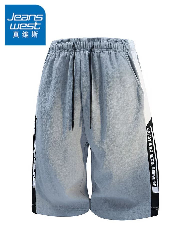 Quần short dây rút phối màu phong cách Mỹ của Jeanswest dành cho nam, quần năm điểm rộng rãi, thoáng khí, cao cấp, phong cách thường ngày mùa hè.