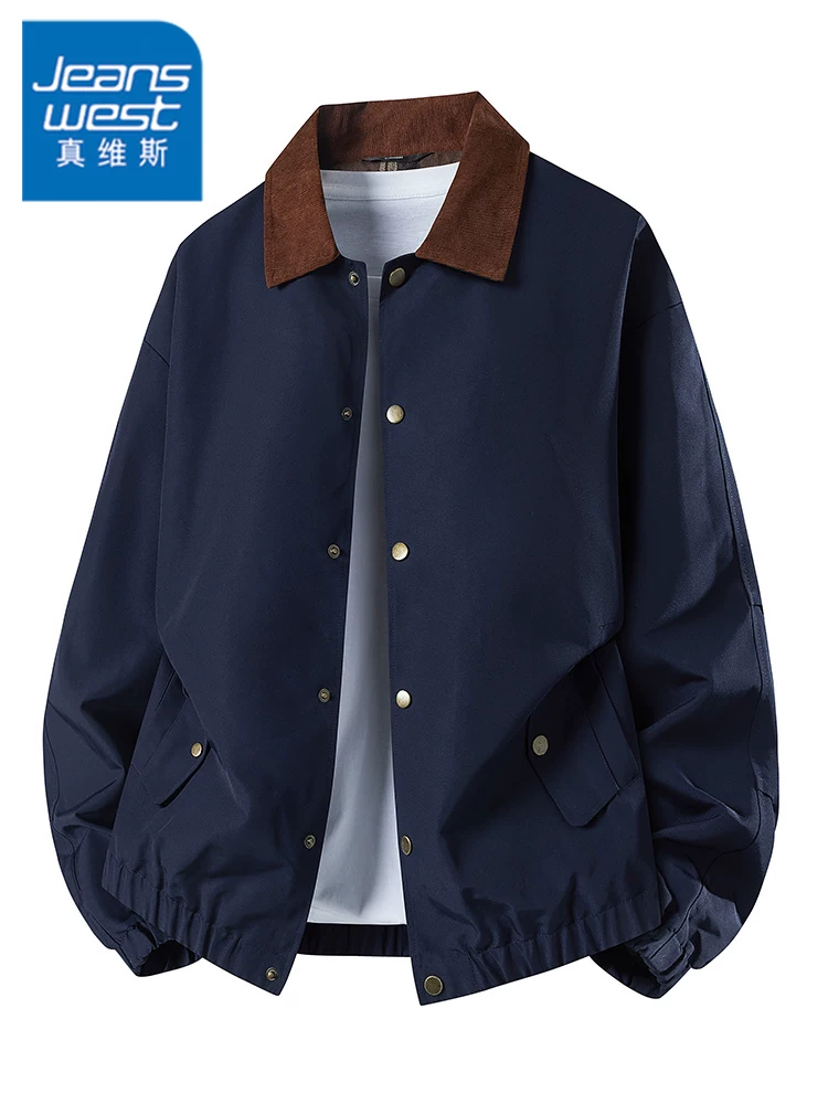 Áo khoác có ve phối màu phong cách Mỹ của Jeanswest dành cho nam, mùa xuân và mùa thu, áo khoác ngoài rộng rãi, hợp thời trang, cao cấp.