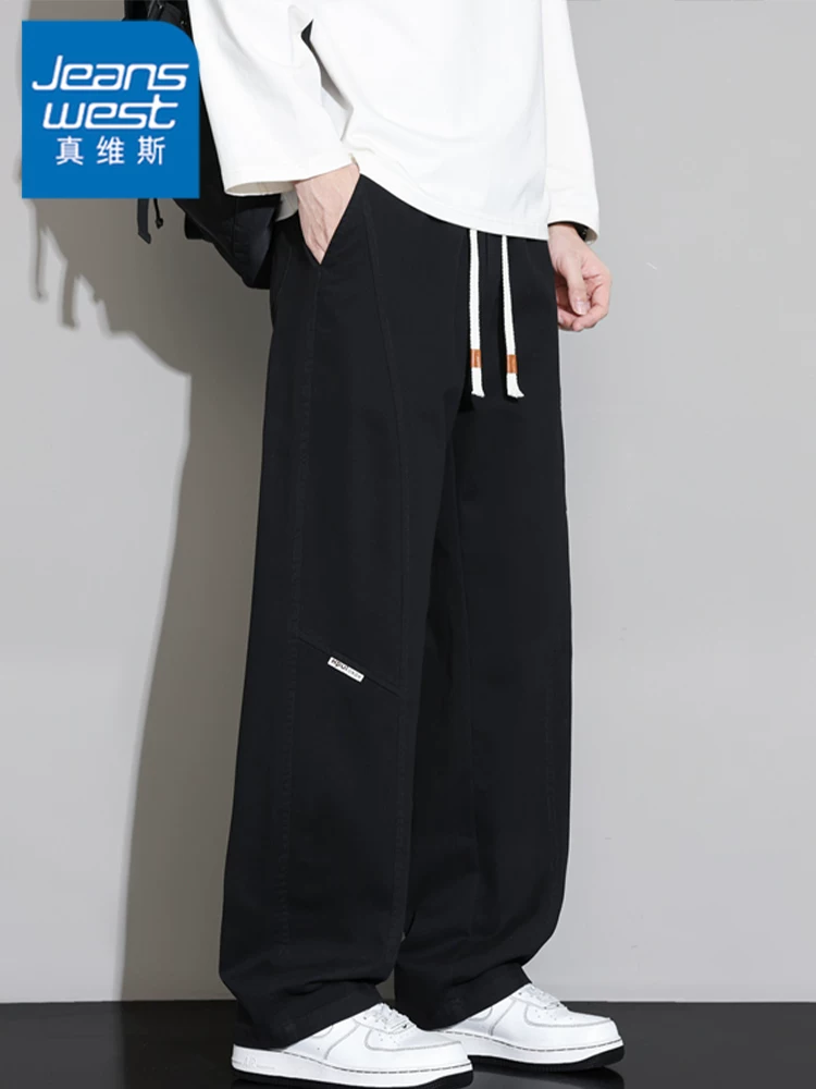Quần công sở ống rộng 100% cotton nguyên chất của Jeanswest dành cho nam, mùa xuân thu, dáng rộng, cảm giác cao cấp, quần thể thao mềm mại.