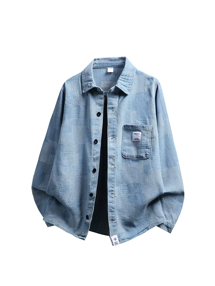 Áo khoác denim cổ đứng in chữ phong cách Mỹ của Jeanswest dành cho nam, áo khoác cao cấp thương hiệu thời trang retro giản dị mùa xuân thu.