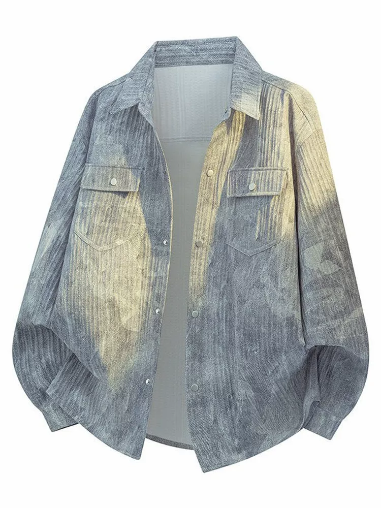 Áo sơ mi denim nhuộm màu cổ điển Jeanswest dành cho nam, áo khoác thường ngày rộng rãi hợp thời trang phong cách Mỹ cao cấp mùa xuân thu.