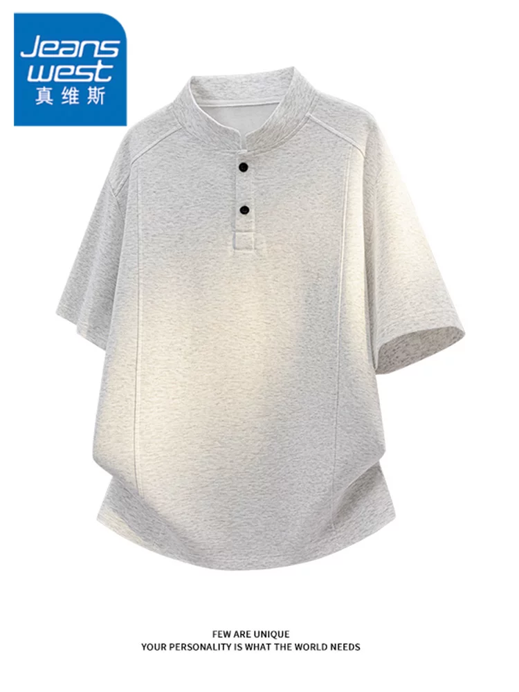 Áo thun nam tay ngắn cổ Henley kiểu Mỹ của Jeanswest, áo thun nam mùa hè cao cấp, thời trang, dáng rộng, phong cách thường ngày.