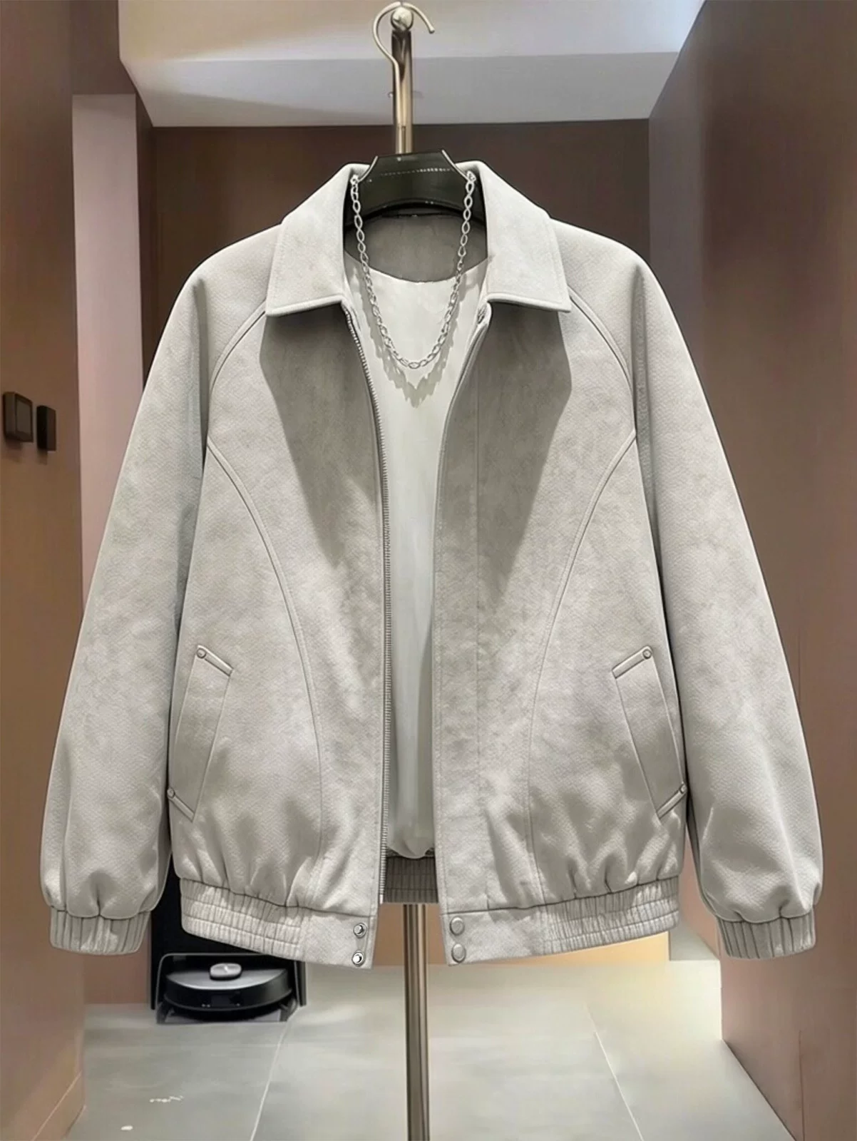 Áo khoác da lộn màu đen phong cách Mỹ của Jeanswest dành cho nam, áo khoác cao cấp đa năng, hợp thời trang mùa xuân thu.