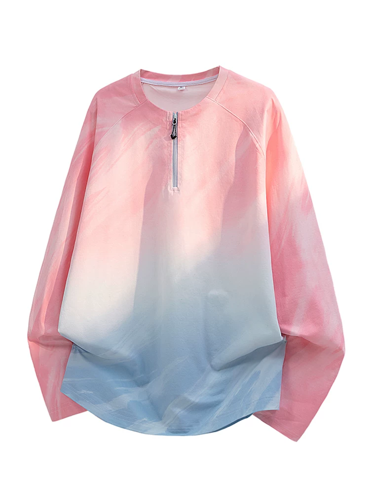 Áo nỉ cổ tròn nửa khóa kéo phối màu gradient phong cách Mỹ của Jeanswest dành cho nam, mùa xuân thu, cảm giác cao cấp, dáng rộng, áo đa năng.