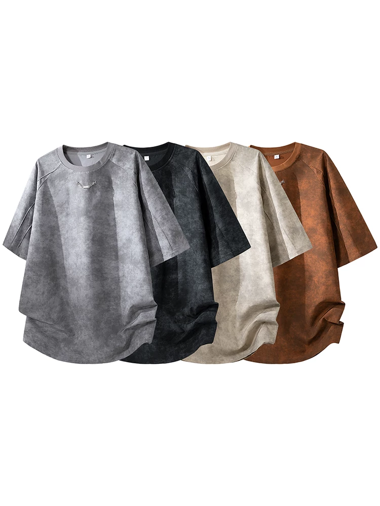 Áo thun cổ tròn tay lửng kiểu Mỹ của Jeanswest dành cho nam, mùa xuân hè, dáng rộng thoải mái, thân thiện với làn da, áo màu đen thoáng khí.