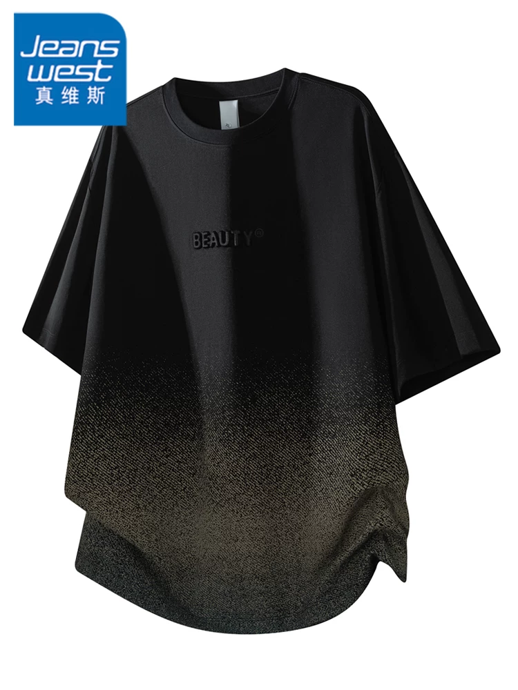 Áo thun cổ tròn phối màu phong cách Mỹ của Jeanswest dành cho nam, áo thun mùa hè cao cấp, rộng rãi, thoáng khí, thân thiện với làn da, đa năng.