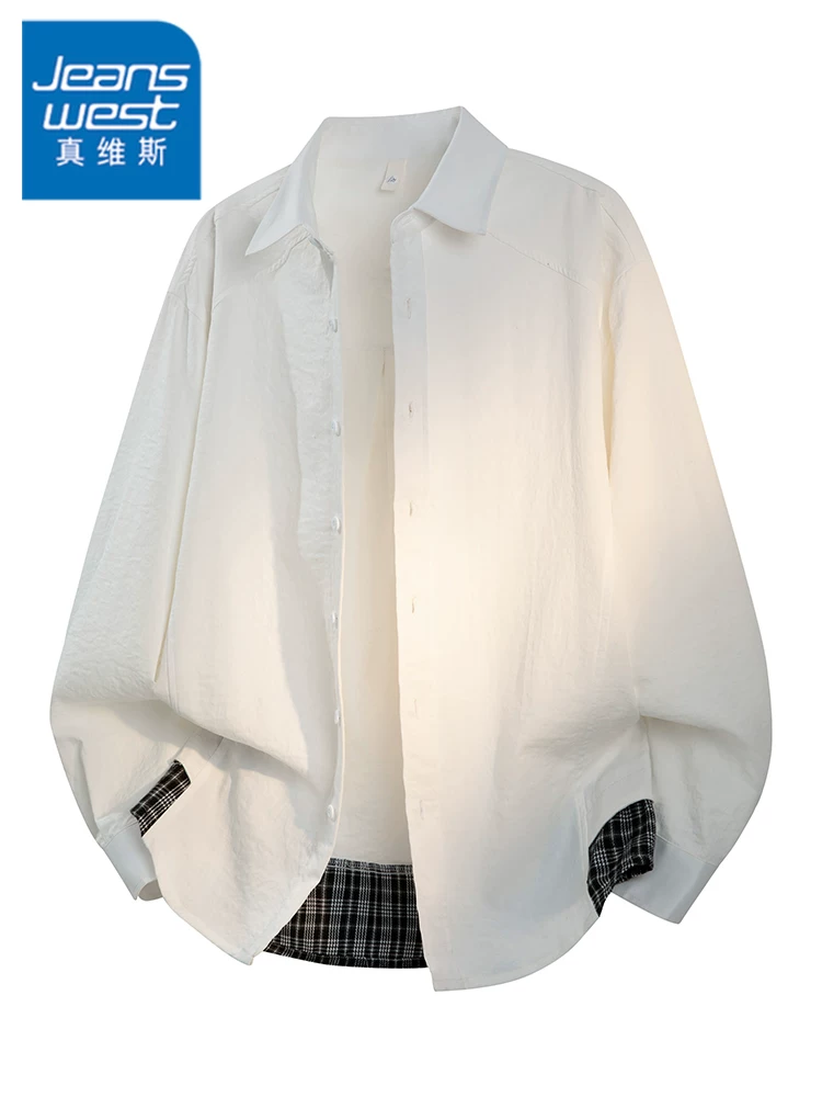 Áo sơ mi cổ bẻ kẻ sọc màu sắc phong cách Mỹ của Jeanswest dành cho nam, áo khoác cao cấp hợp thời trang, phong cách giản dị mùa xuân thu.