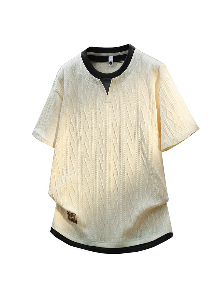Áo thun nam chất liệu jacquard giả hai lớp phong cách Mỹ của Jeanswest, dáng rộng mùa hè, thương hiệu thời thượng, thoáng khí, thân thiện với làn da, tay ngắn.