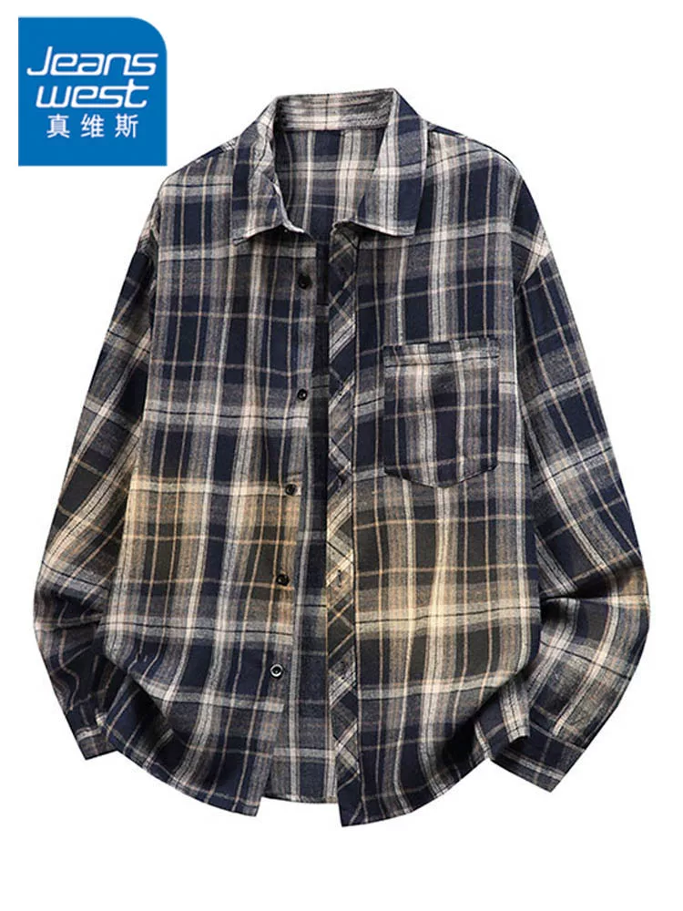 Áo sơ mi kẻ sọc Jeanswest dành cho nam, mùa xuân thu, thương hiệu thời trang cao cấp phong cách Mỹ, áo khoác dáng rộng, thoải mái, đa năng.