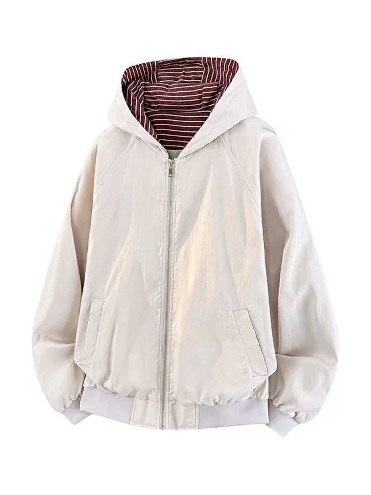 Áo khoác có mũ trùm đầu phong cách Mỹ thời thượng của Jeanswest dành cho nam, mùa xuân thu, dáng rộng, đa năng, áo khoác màu đen cao cấp.