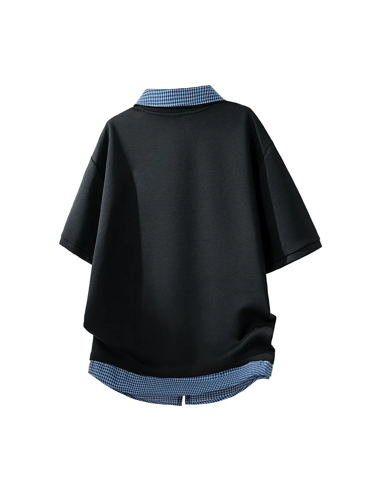 Áo thun cổ bẻ giả hai mảnh kiểu Mỹ của Jeanswest dành cho nam, mùa xuân hè, cảm giác cao cấp, áo kiểu dáng rộng rãi thoải mái.