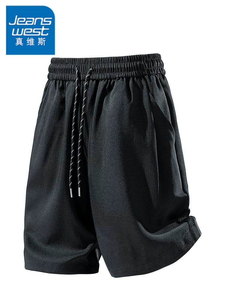 Quần jean dây rút màu đen thông thường của Jeanswest dành cho nam, quần short thể thao thời trang cao cấp dáng rộng mùa xuân hè.