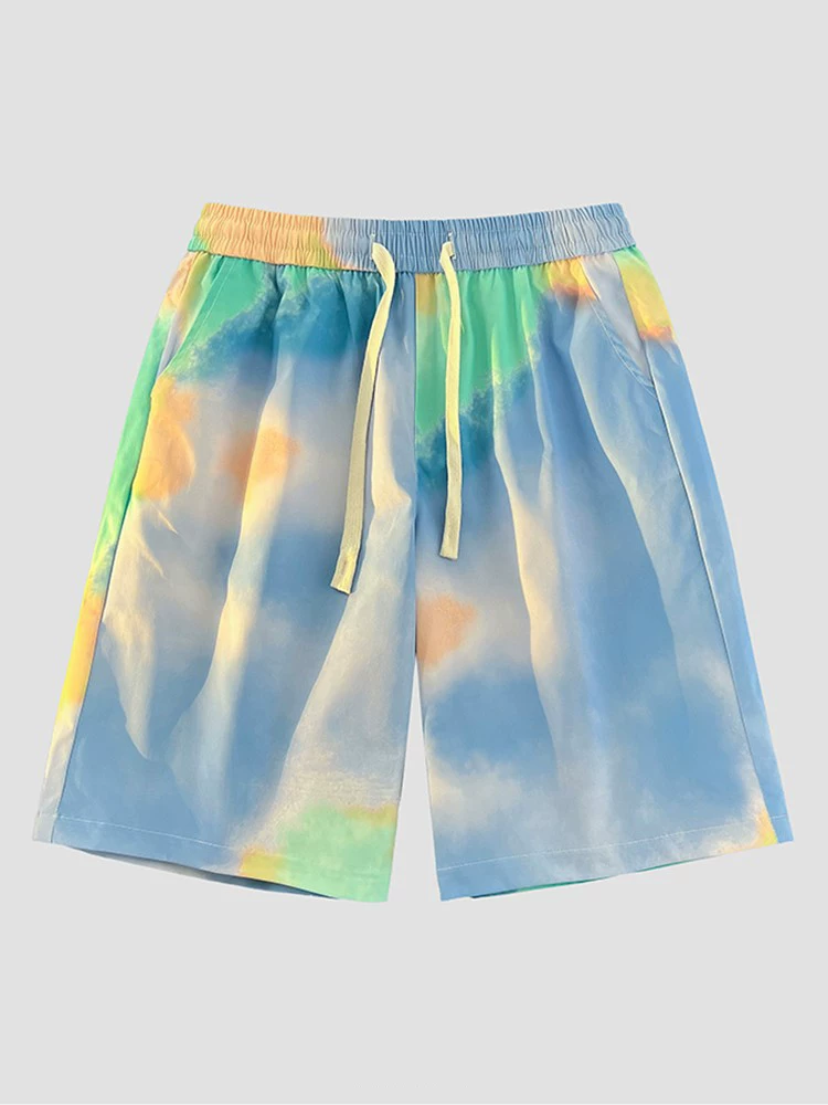 Quần short màu hồng dopamine của Jeanswest dành cho nam, kiểu dáng mỏng mùa hè, kiểu dáng thẳng hợp thời trang, quần short năm điểm phối màu kiểu Mỹ.