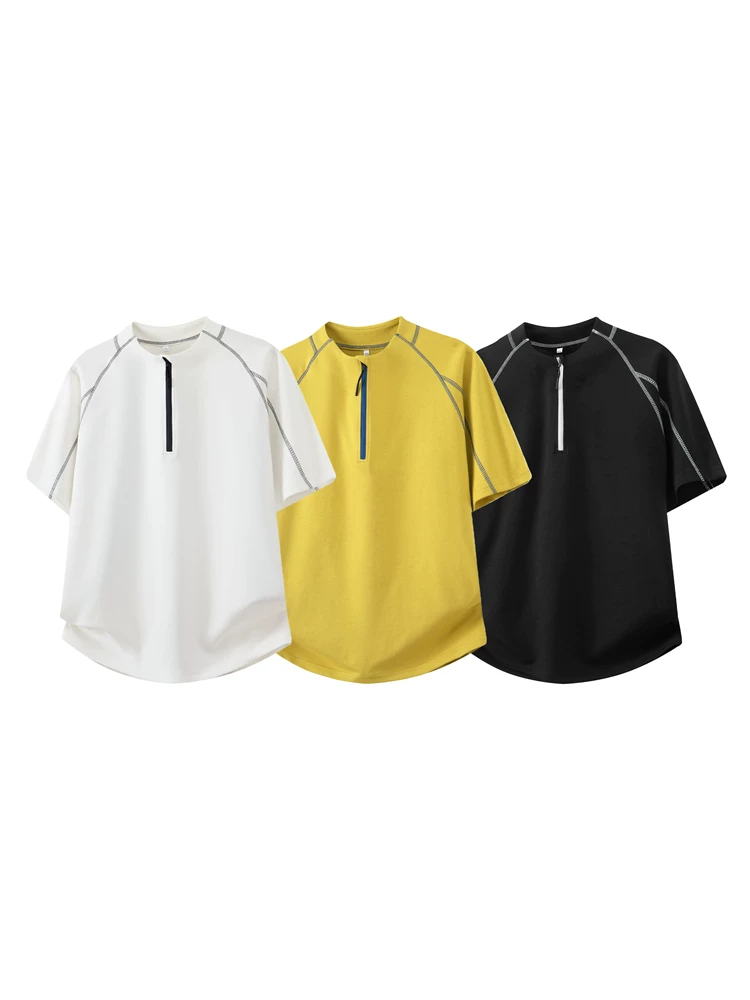Áo thun nam cổ tròn nửa khóa kéo phong cách Mỹ của Jeanswest, tay ngắn thoáng khí, thời trang cao cấp mùa hè.
