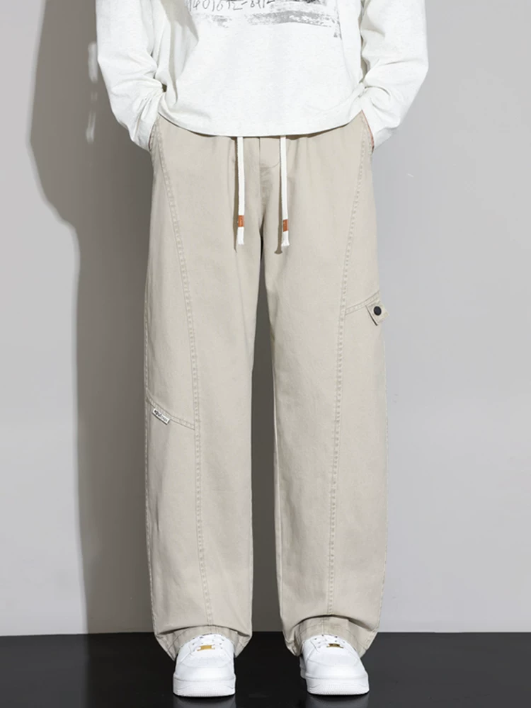 Quần công sở ống rộng 100% cotton nguyên chất của Jeanswest dành cho nam, mùa xuân thu, dáng rộng, cảm giác cao cấp, quần thể thao mềm mại.