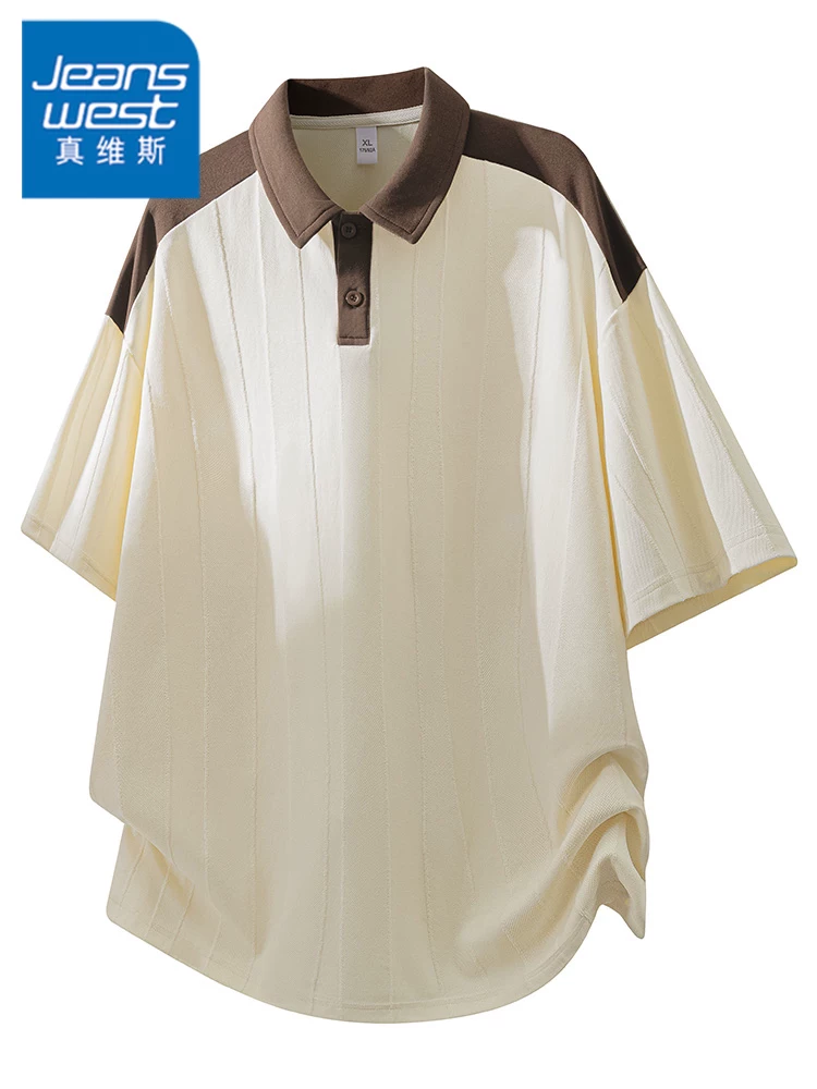 Áo thun polo phối màu Jeanswest dành cho nam, áo thun ngắn tay cao cấp mùa hè, rộng rãi, thoáng khí, phong cách thường ngày.