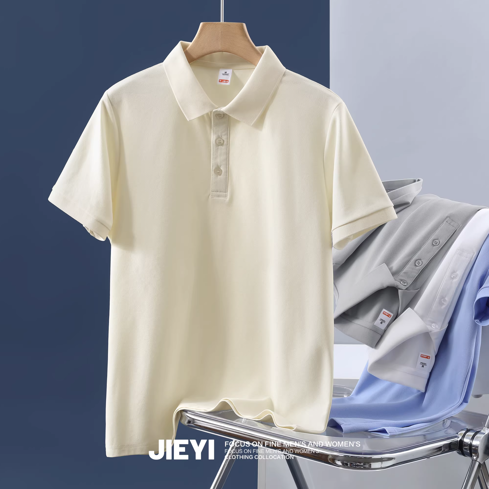 Áo sơ mi POLO nam ngắn tay tối giản và nghệ thuật, đa năng khi đi làm, áo thun cổ bẻ cơ bản hàng ngày mùa hè.