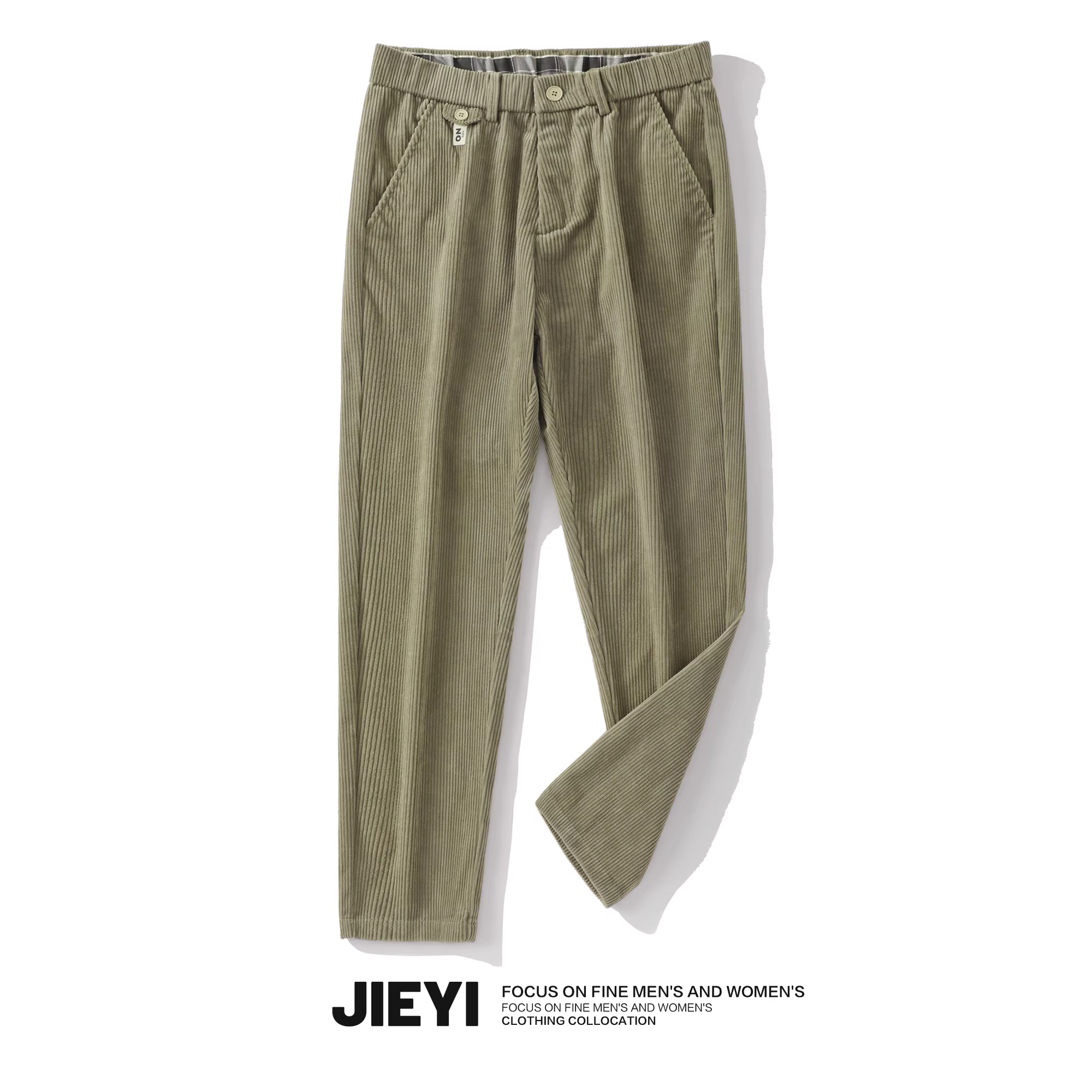 Quần âu nam chất liệu nhung tăm JIEYI mùa thu đông ấm áp, kiểu dáng đơn giản, ống côn, màu trơn cổ điển, có nhãn mác.