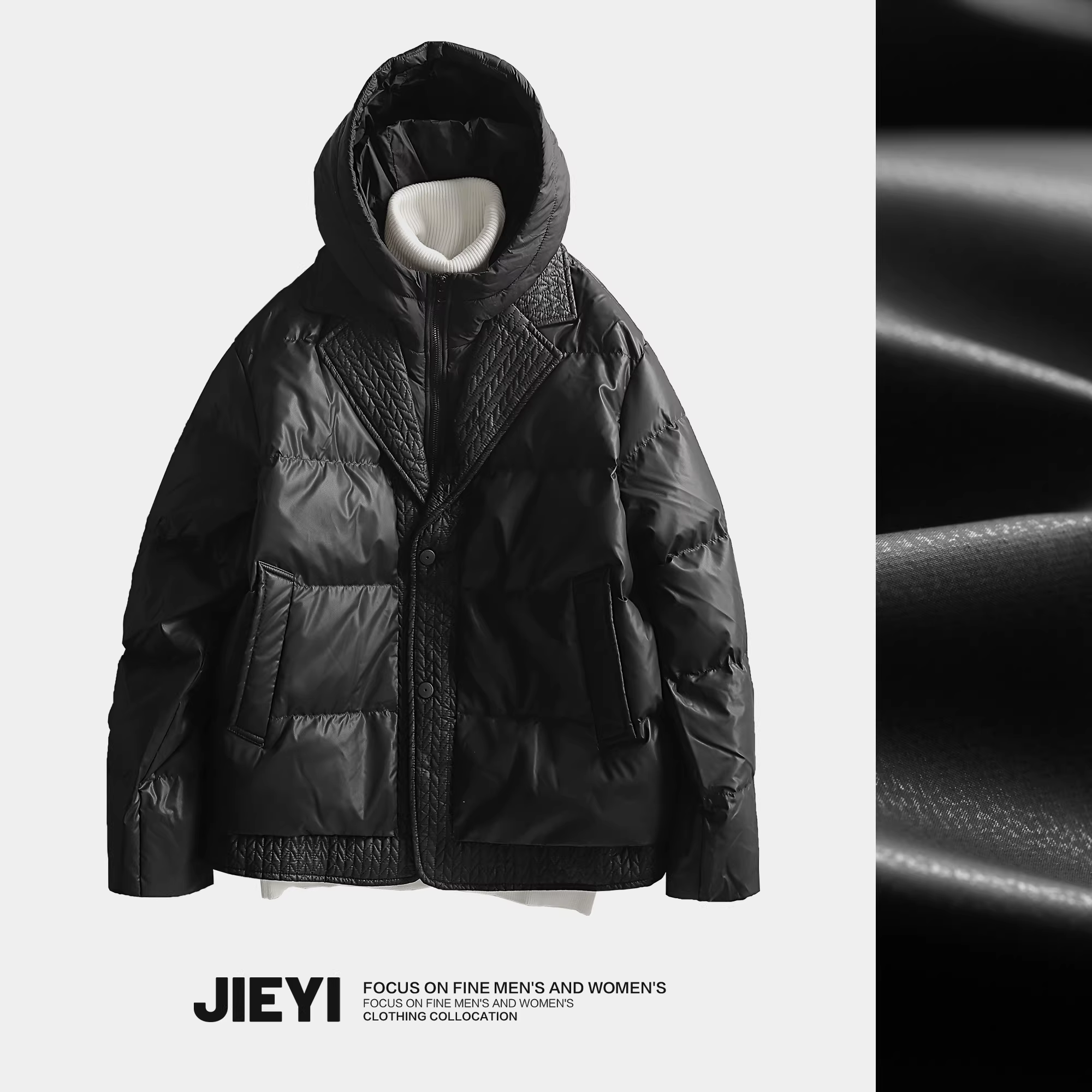 Áo khoác nam dày dặn, ấm áp và mềm mại với họa tiết hình bông lúa mì và màu trơn, 90% lông vịt, thiết kế giả hai mảnh.