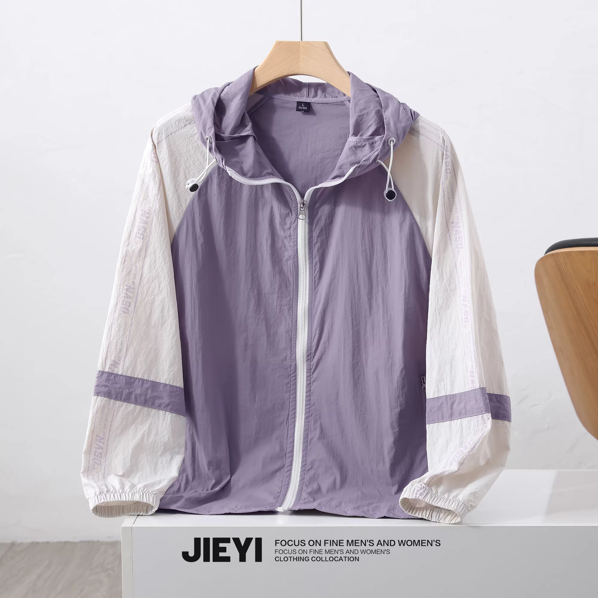 Áo khoác chống nắng ngoài trời unisex màu tím phối khối màu JIEYI, chất liệu PU chống nắng cao cấp T50+