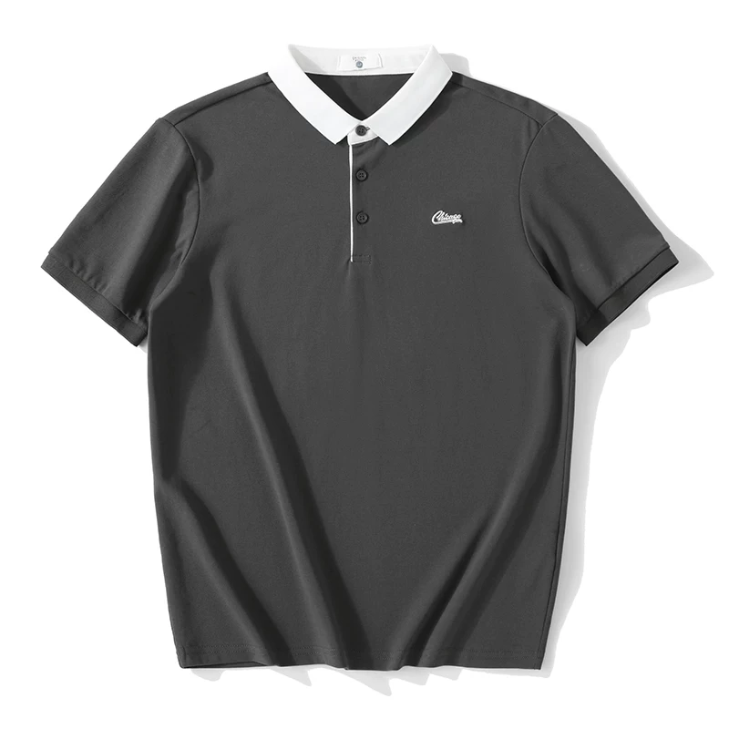 Áo polo chất liệu cotton cao cấp JIEYI, thêu nhỏ, cổ trụ, tay ngắn, chất liệu thấm hút mồ hôi mùa hè, phối màu dành cho nam.