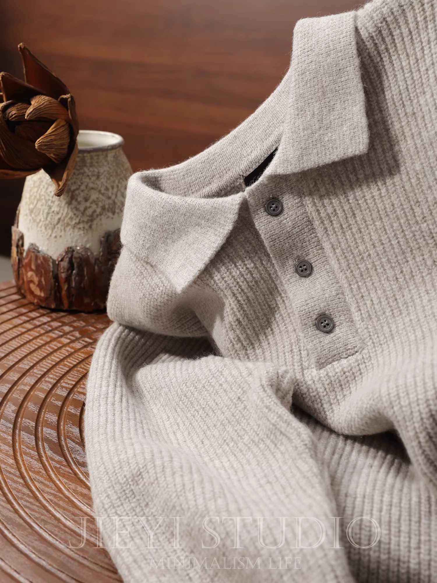 Áo len nam cao cấp JIEYI chất liệu len pha, màu trơn, kiểu dáng công sở, ấm áp, cổ trụ, dệt kim jacquard.