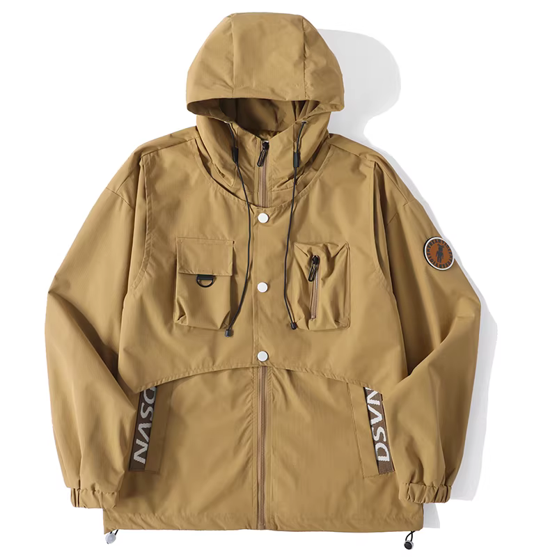 Áo khoác công sở cao cấp JIEYI thiết kế thời thượng, có mũ trùm đầu, phối nhiều chất liệu, nhiều túi, chống gió, dành cho nam.