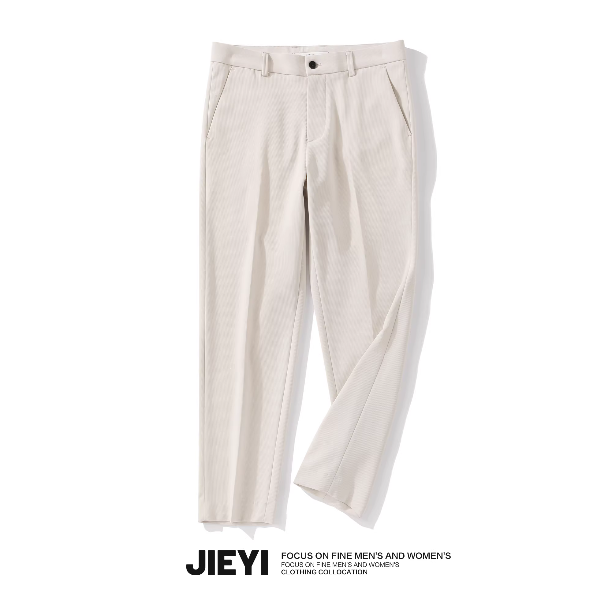 Quần âu nam không nhăn, kiểu dáng cổ điển Anh, màu be, dài đến mắt cá chân, kiểu dáng ôm sát, không cần là.