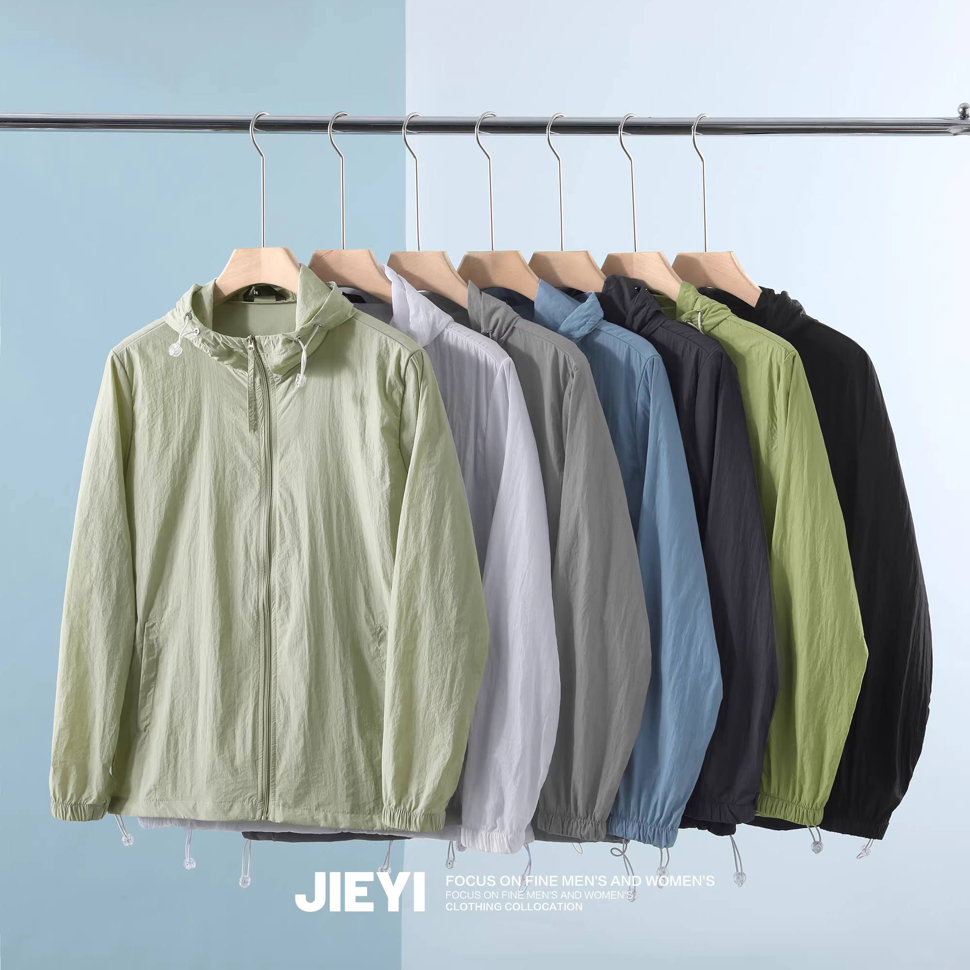 Áo khoác chống nắng có mũ trùm đầu nhiều màu sắc cầu vồng Jieyi Youth Trend, kiểu dáng đa năng, chống tia UV, mát mẻ mùa hè dành cho nam