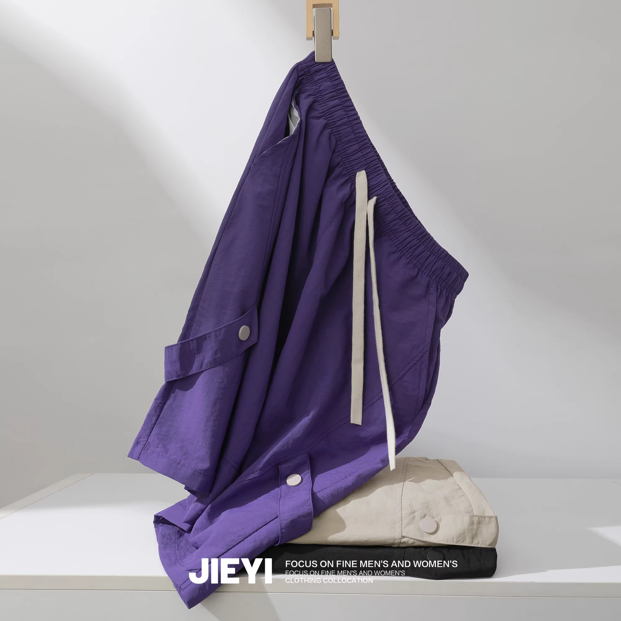 Quần short nam JIEYI chất liệu thun co giãn, kiểu dáng thẳng, mùa hè nhanh khô, thoáng khí, quần năm phần thiết kế phối màu, phong cách thường ngày