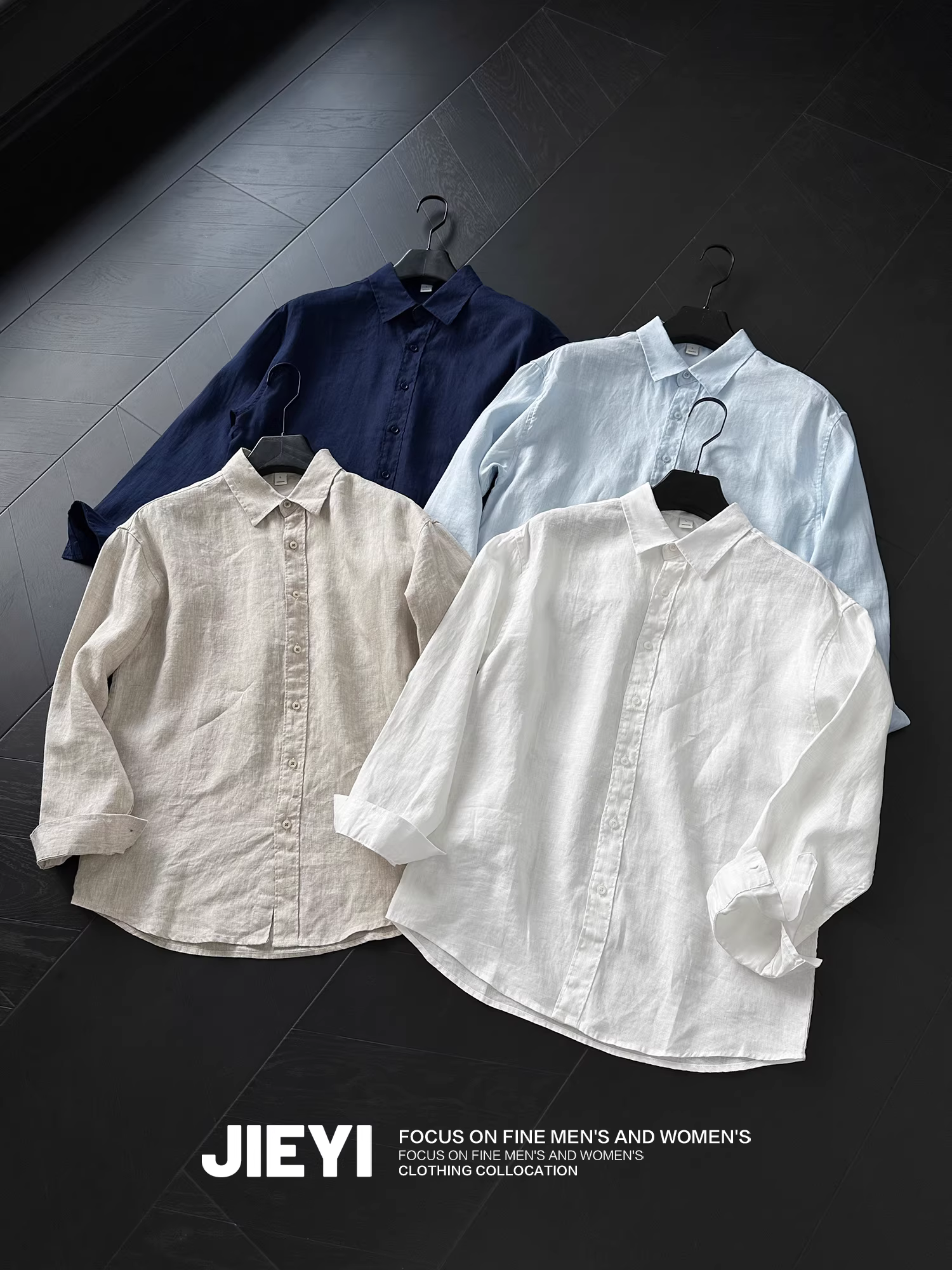 Áo sơ mi vải lanh chống nắng phong cách tiền cổ điển đơn giản và giản dị dành cho nam, áo khoác dài tay rộng rãi nhăn tự nhiên mùa hè.