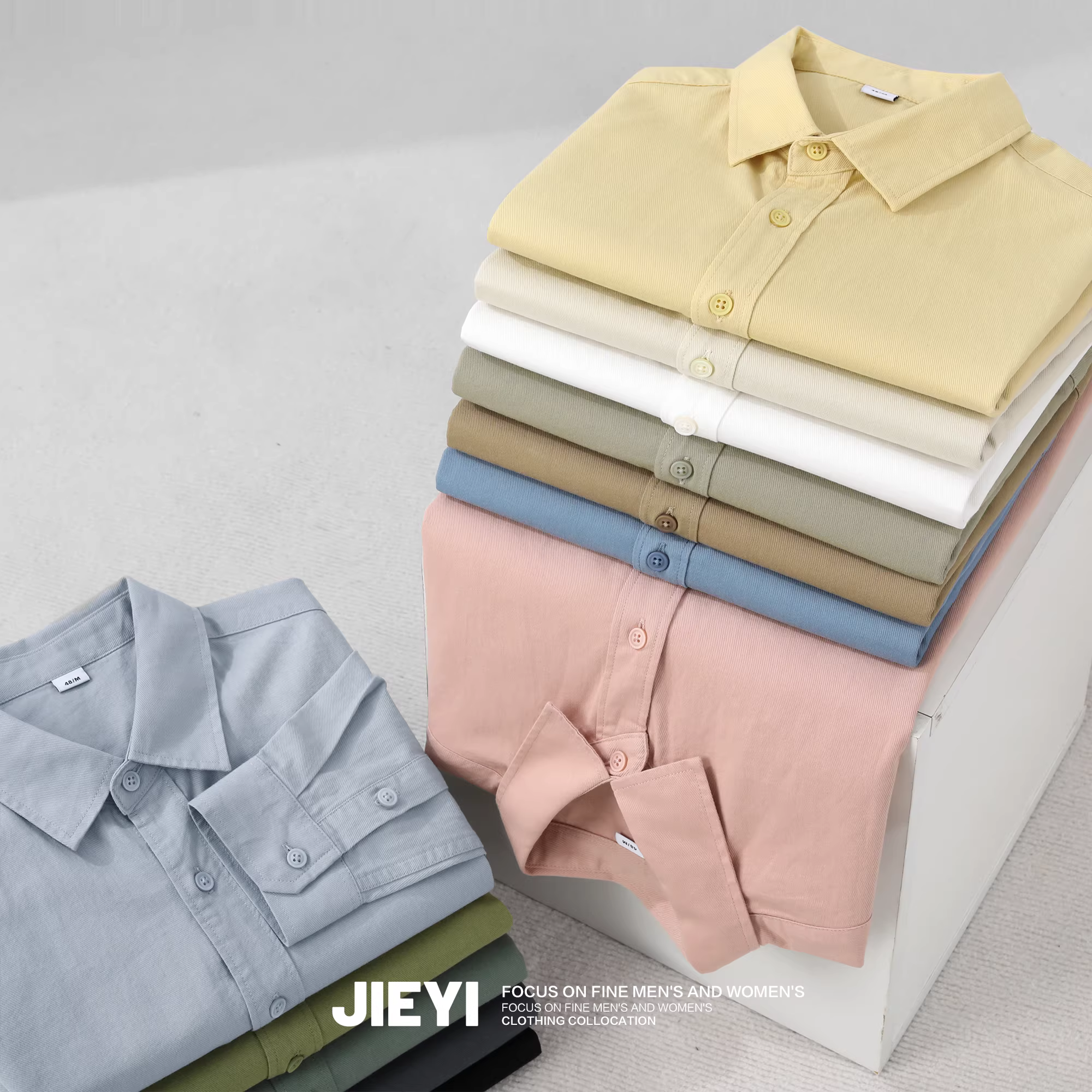 Áo sơ mi nam JIEYI chất liệu cotton 100%, kiểu dáng trẻ trung thời thượng, cổ sơ mi, màu trơn chất lượng cao, thích hợp cho đầu thu.