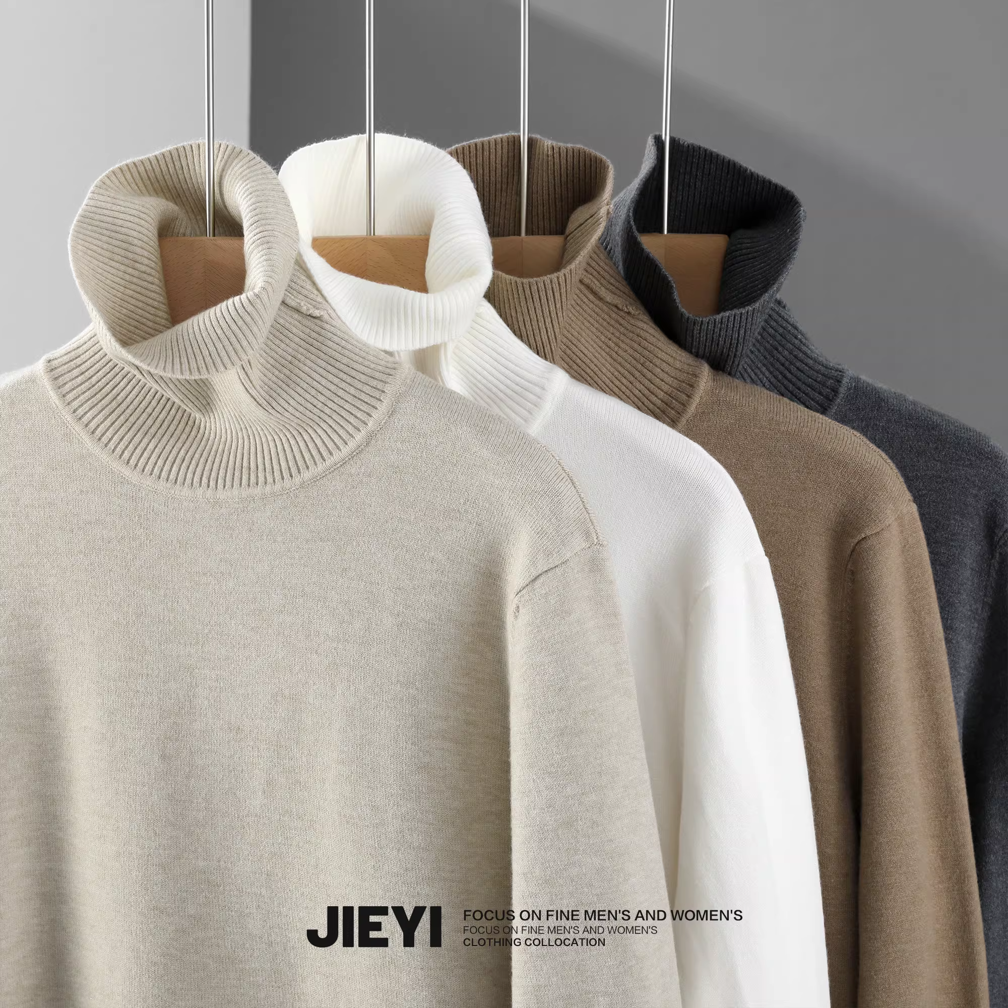 Áo len dệt kim cổ cao JIEYI, áo lót giữ ấm mùa thu đông kiểu mới, áo len dáng ôm cổ trụ dành cho nam.